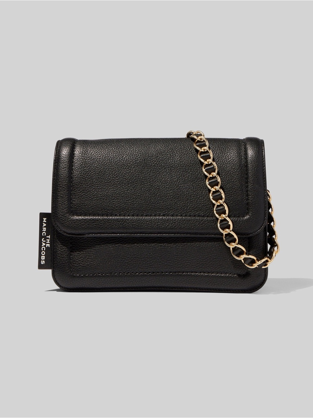 Marc Jacobs The Cushion Bag - Black Pebbled Leather Crossbody with Gold Chain